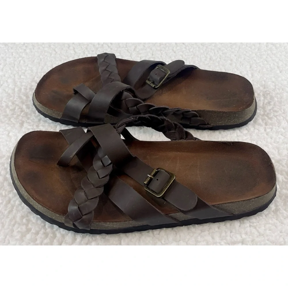 KOHL’S • Dark Brown Leather Strappy Criss-Cross Slide Sandals, 9 - Picture 4 of 16